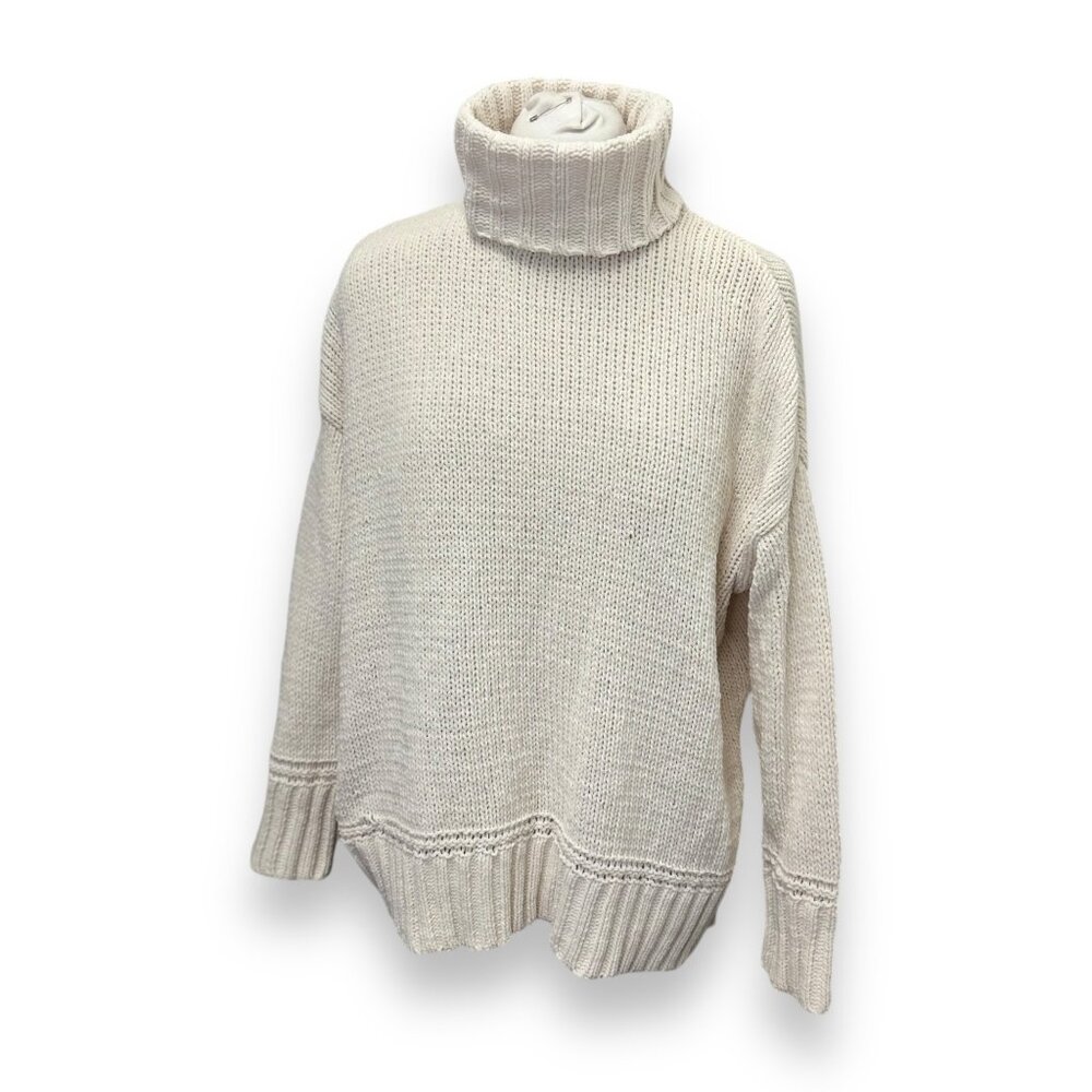 Aerie Women’s Knit Turtleneck Sweater Slouchy Comfy Oversized Boxy Cream S